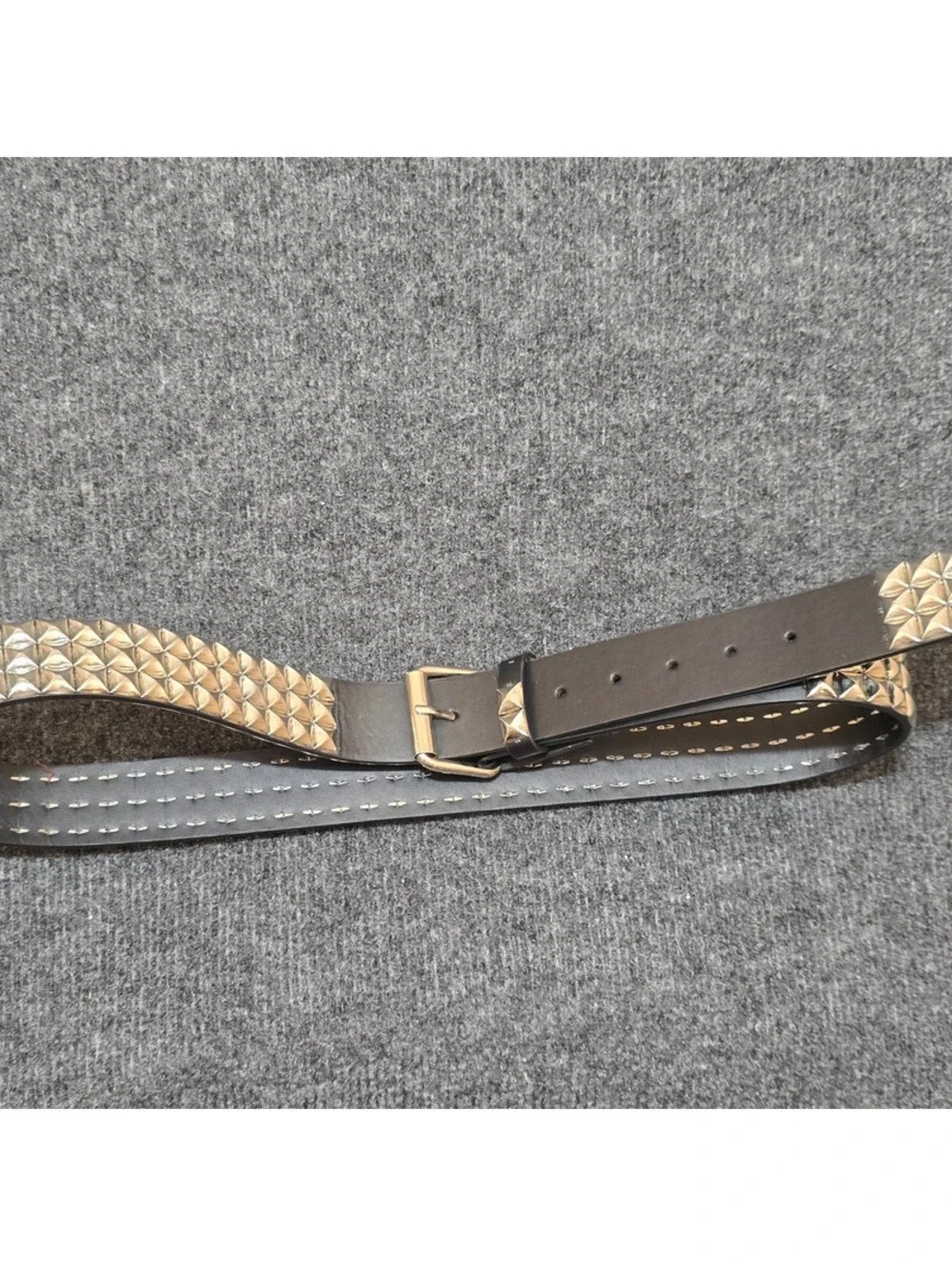 Y2K Studded Belt L/XL 3 Row Pyramid Metal Stud Black Faux Leather Punk Grunge
